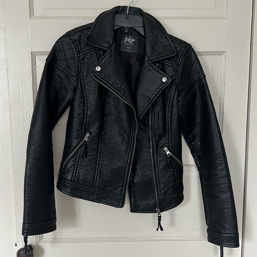 Black leather Moto Jacket. Size XS